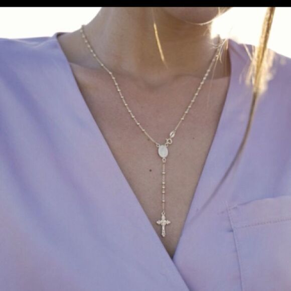 Gold / 925 Rosary Cross Necklace - Picture 4 of 7